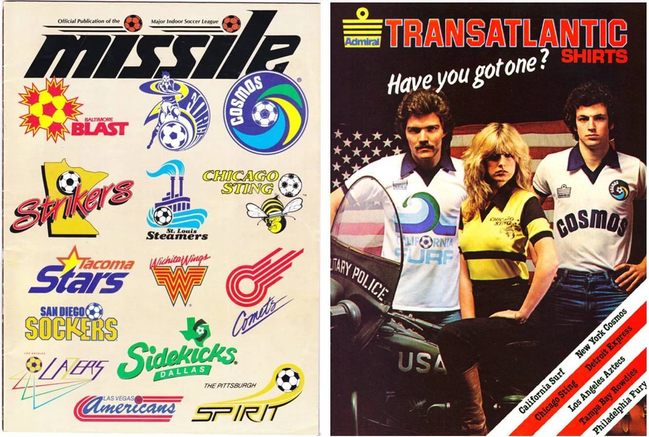 Vintage MISL publication cover and Admiral Transatlantic Shirts advertisement